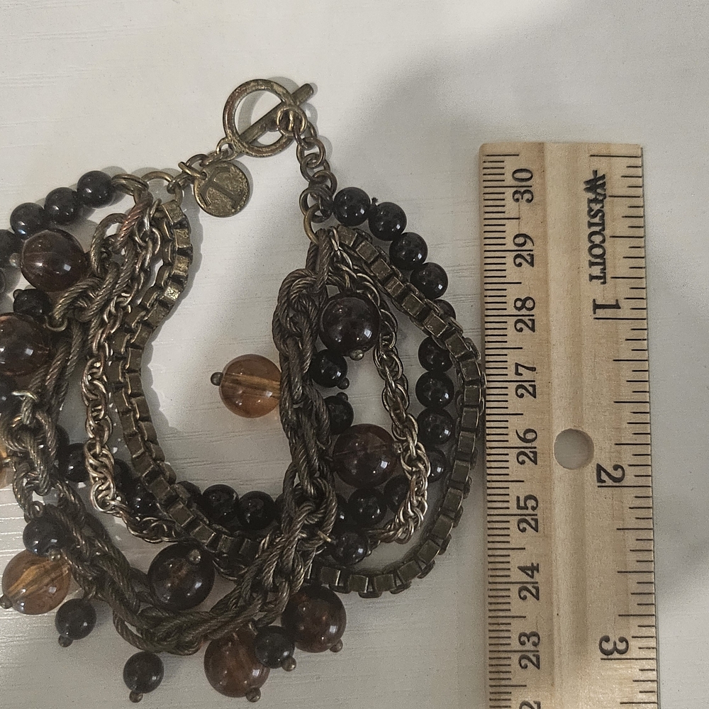 Vintage Elegant Multi-Strand Bracelet with Black and Brown Beads